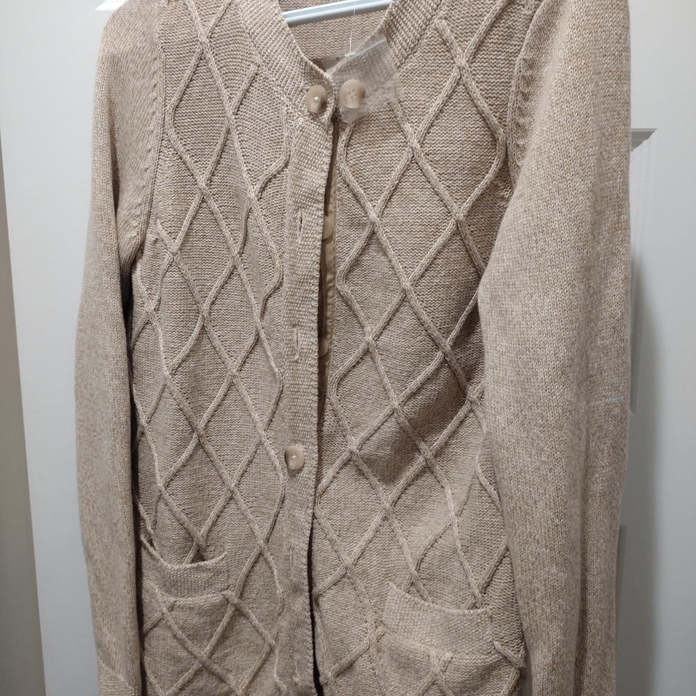 L.L. Bean Beige Diamond Knit Women's Cardigan